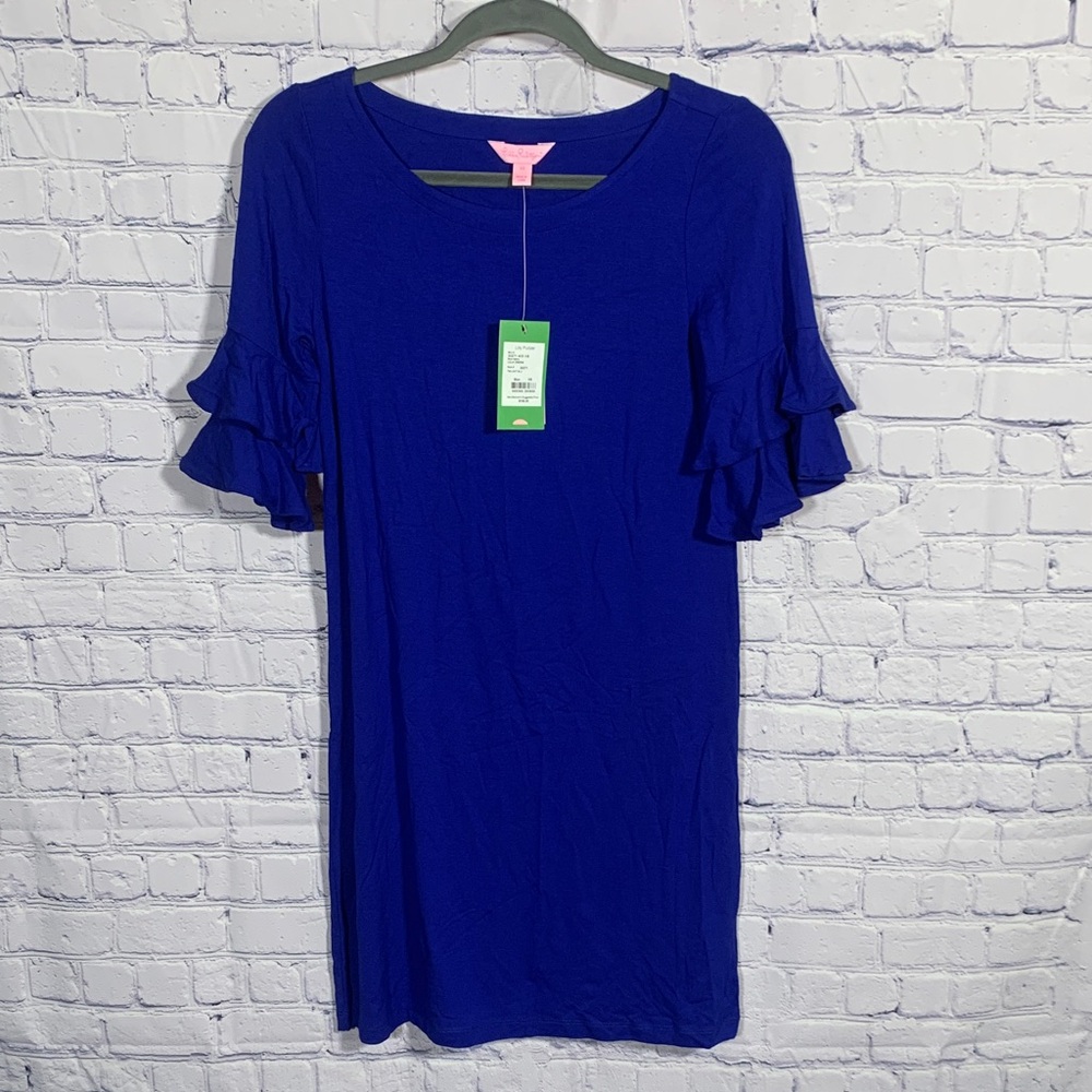 Lilly Pulitzer Women Lula Dress in Twilight Blue Size XS NWT Ruffles Bell Sleeve
